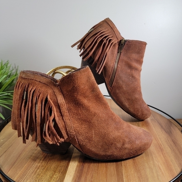 OTBT Folkloric Oiled Suede Fringe Bootie Western ankle boots Boho Size 8 - Picture 3 of 17